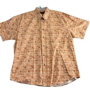 Bob Timberlake Mens XL Orange Fish Print Short Sleeve Button‎ Up Shirt Outdoors